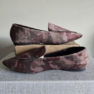 Cato Loafer Faux Calf Hair Flat Walking Shoes Brown Burgundy Green Size 7